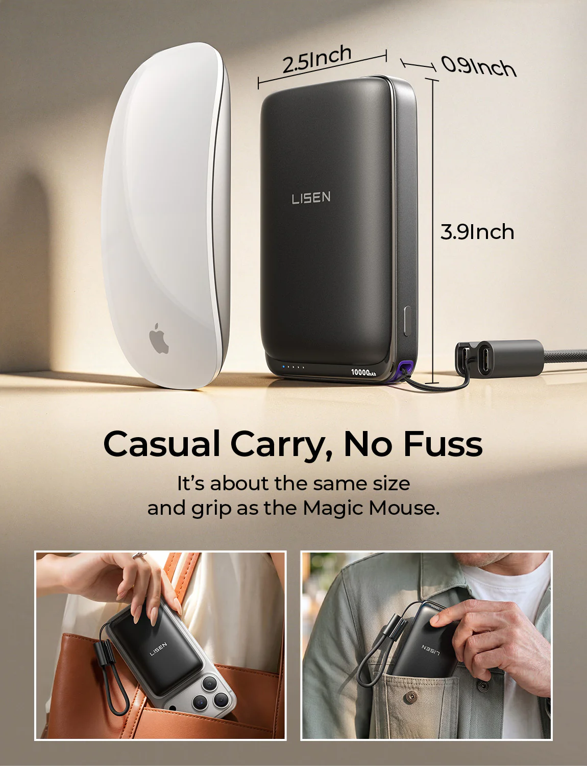 LISEN Qi2.2 25W Power Bank with Built-In USB-C Cable - Image 4