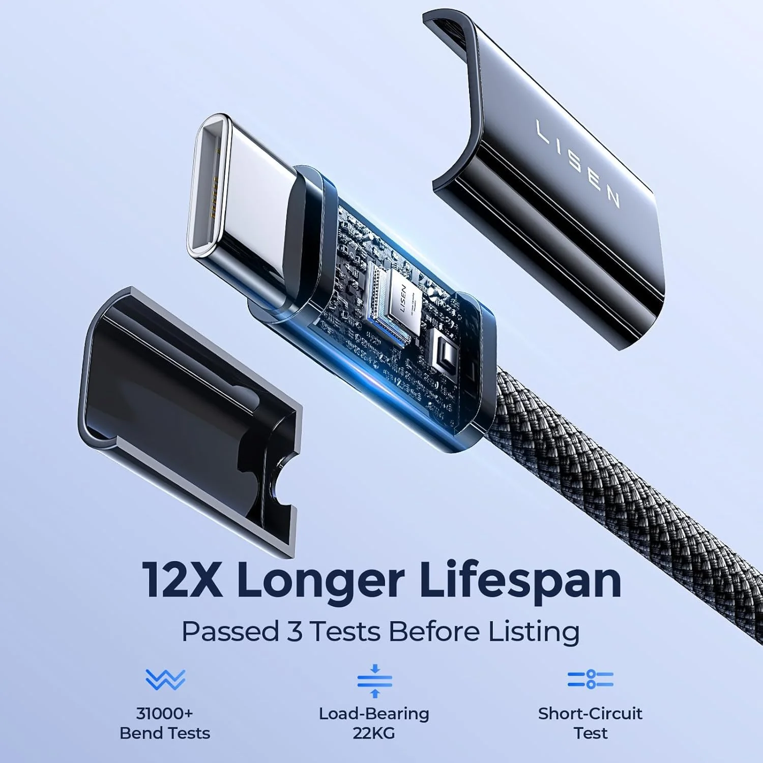 LISEN 2 Pack 240W USB C to USB C Cable 0.5M Charger Cable Black - Image 7