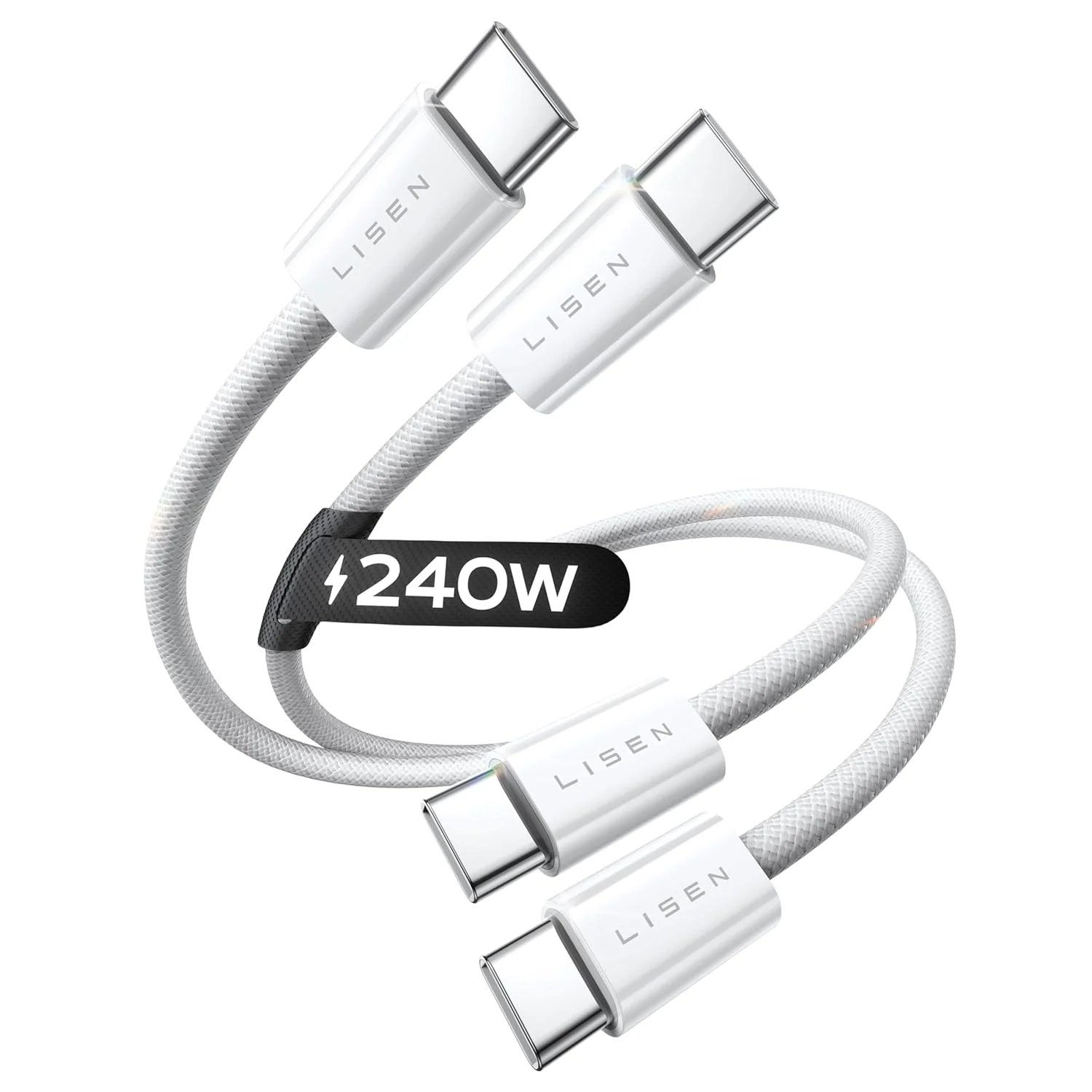 LISEN 2 Pack 240W USB C to USB C Cable 0.5M Charger Cable White