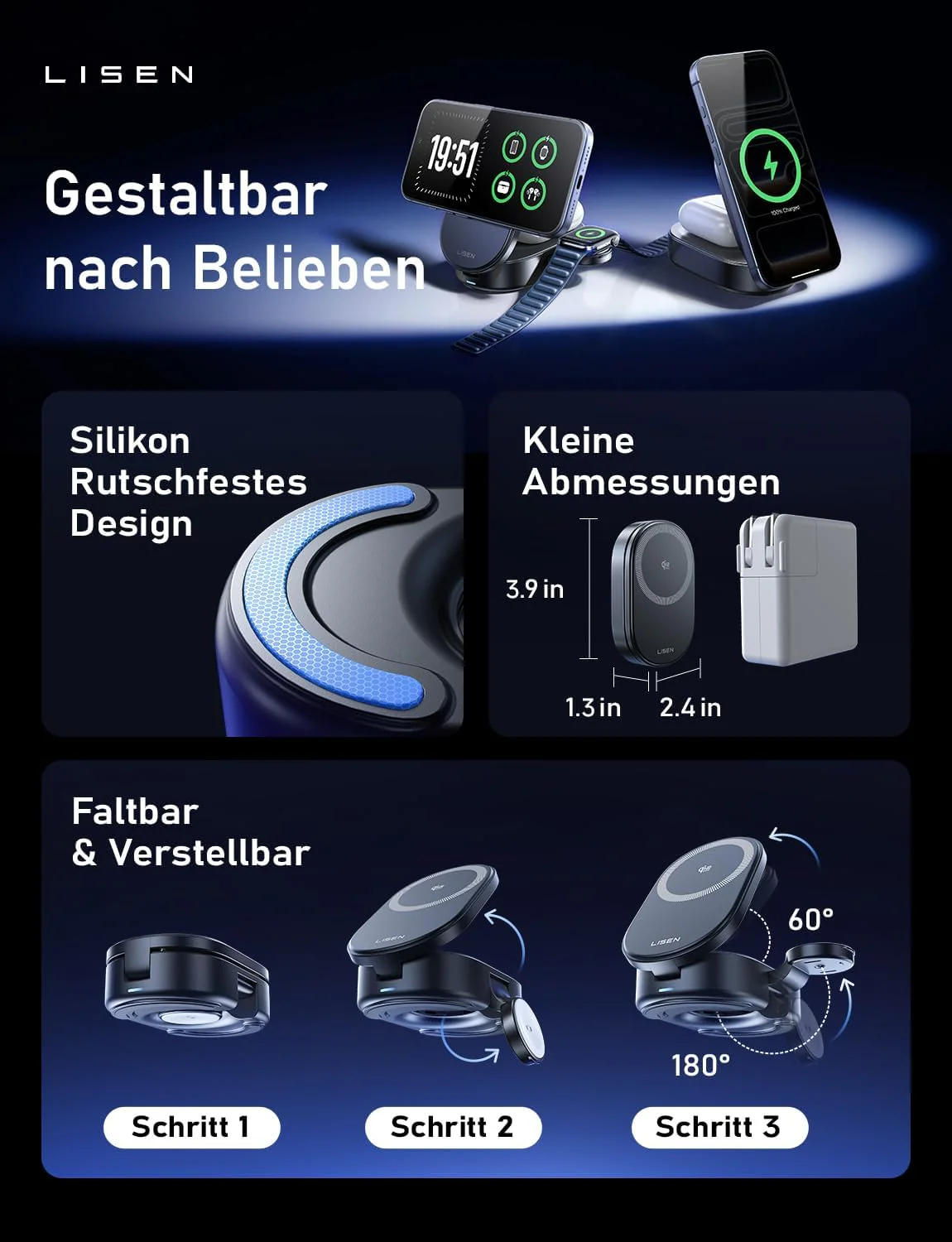 LISEN 3 in 1 MagSafe Ladestation Apple - Image 8