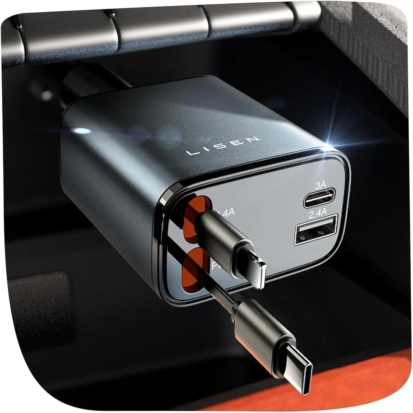 LISEN 4 in 1 Retractable USB C Car Charger 69W