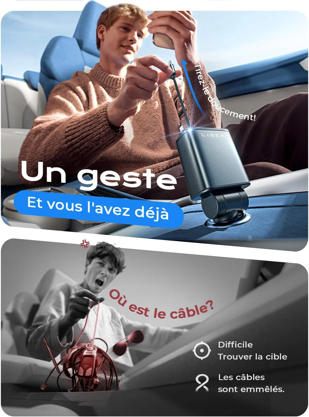 LISEN 4 in 1 Retractable USB C Car Charger 69W - Image 2
