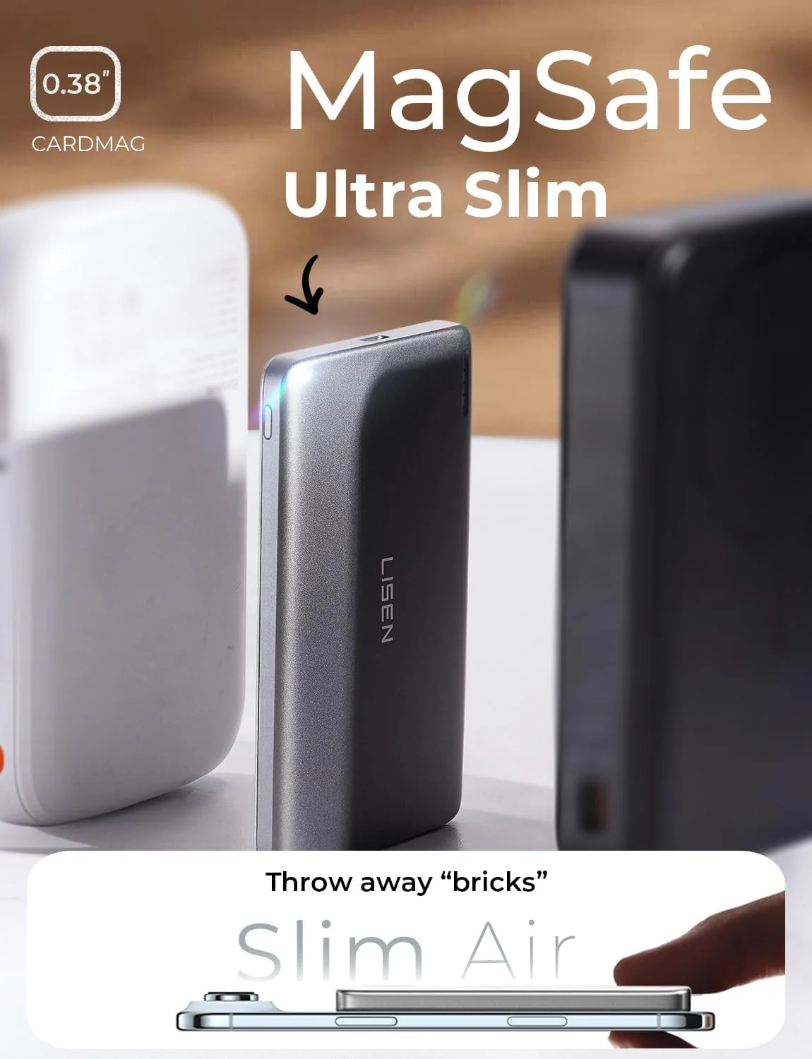 LISEN 5000mAh Power Bank Inalámbrico 15W, 7.6mm USB C Cargador Portátil Magnético Carga Rápida - Image 3