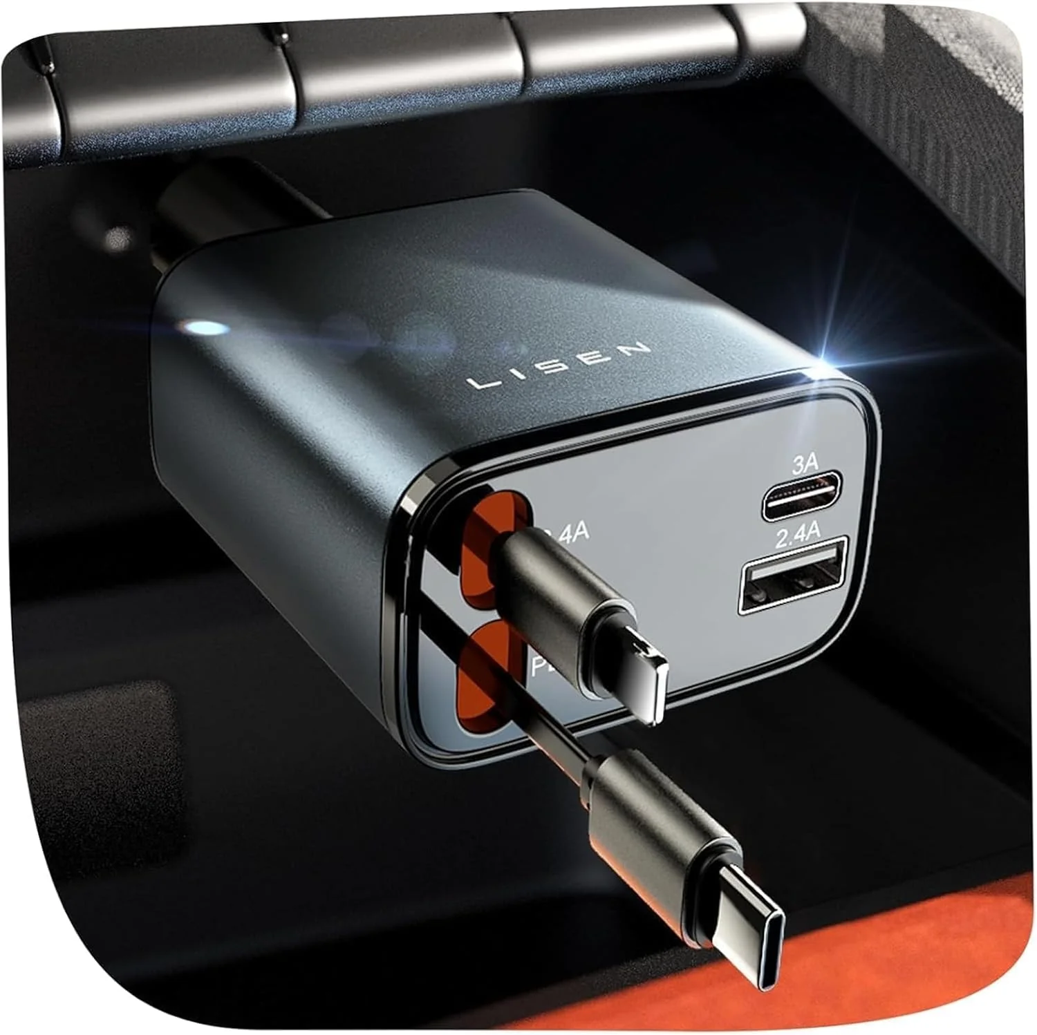 LISEN 84W Retractable Car Charger USB C Cigarette