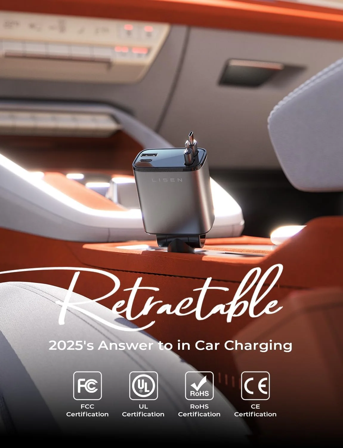LISEN 84W Retractable Car Charger USB C Cigarette - Image 2