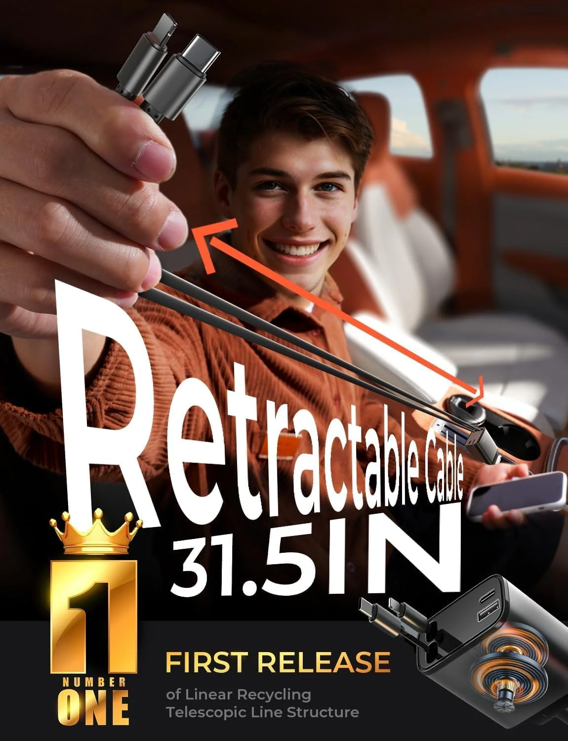 LISEN 84W Retractable Car Charger USB C Cigarette - Image 3