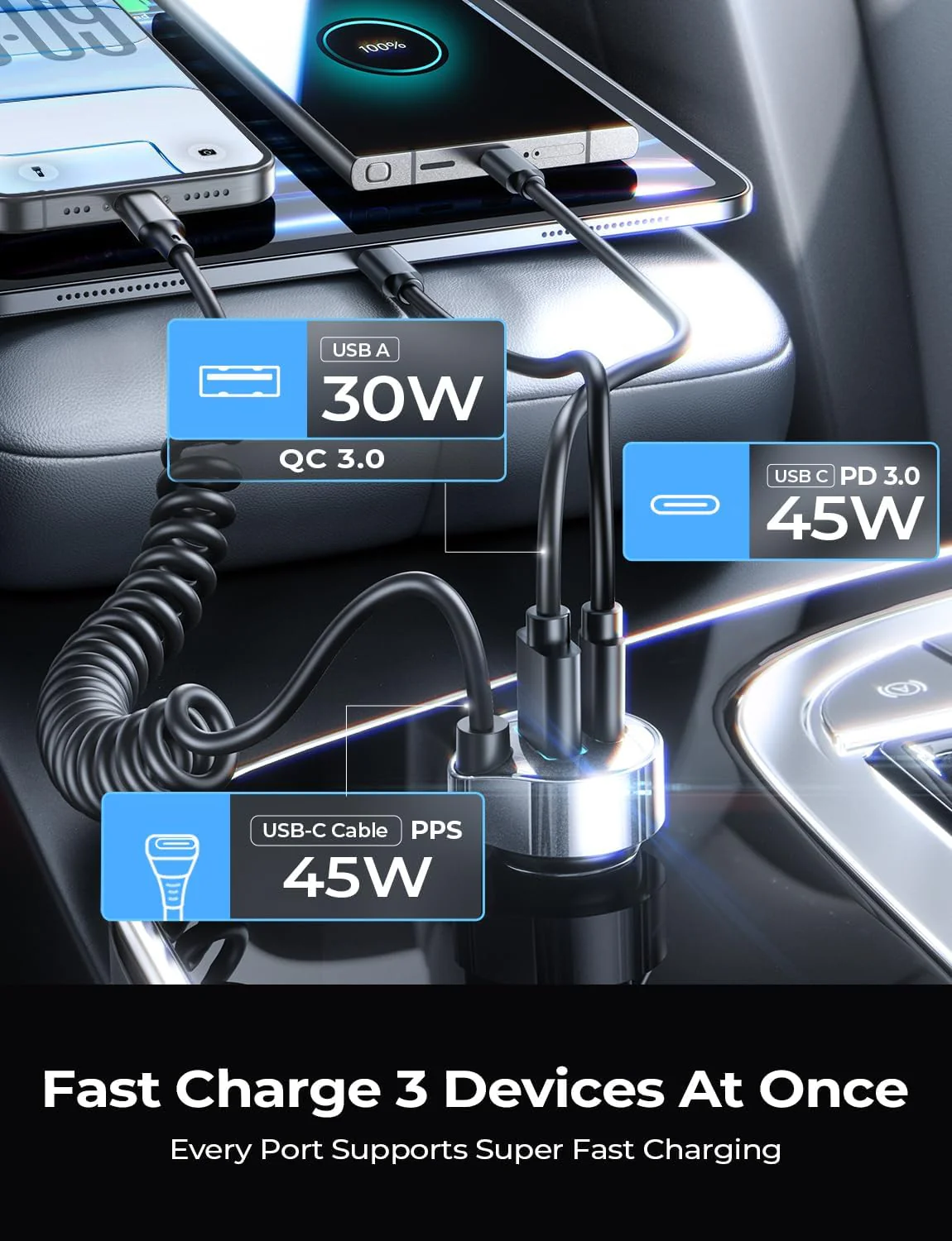 LISEN 90W for iPhone 17 16 15 Pro Max Car Charger USB C Fast Charge,Super Fast for iPhone 17 16 Car Charger USB C Adapter for iPhone 17e 16 15 Pro Max Plus Air,Samsung Galaxy S26 Ultra, Android,36inch - Image 4