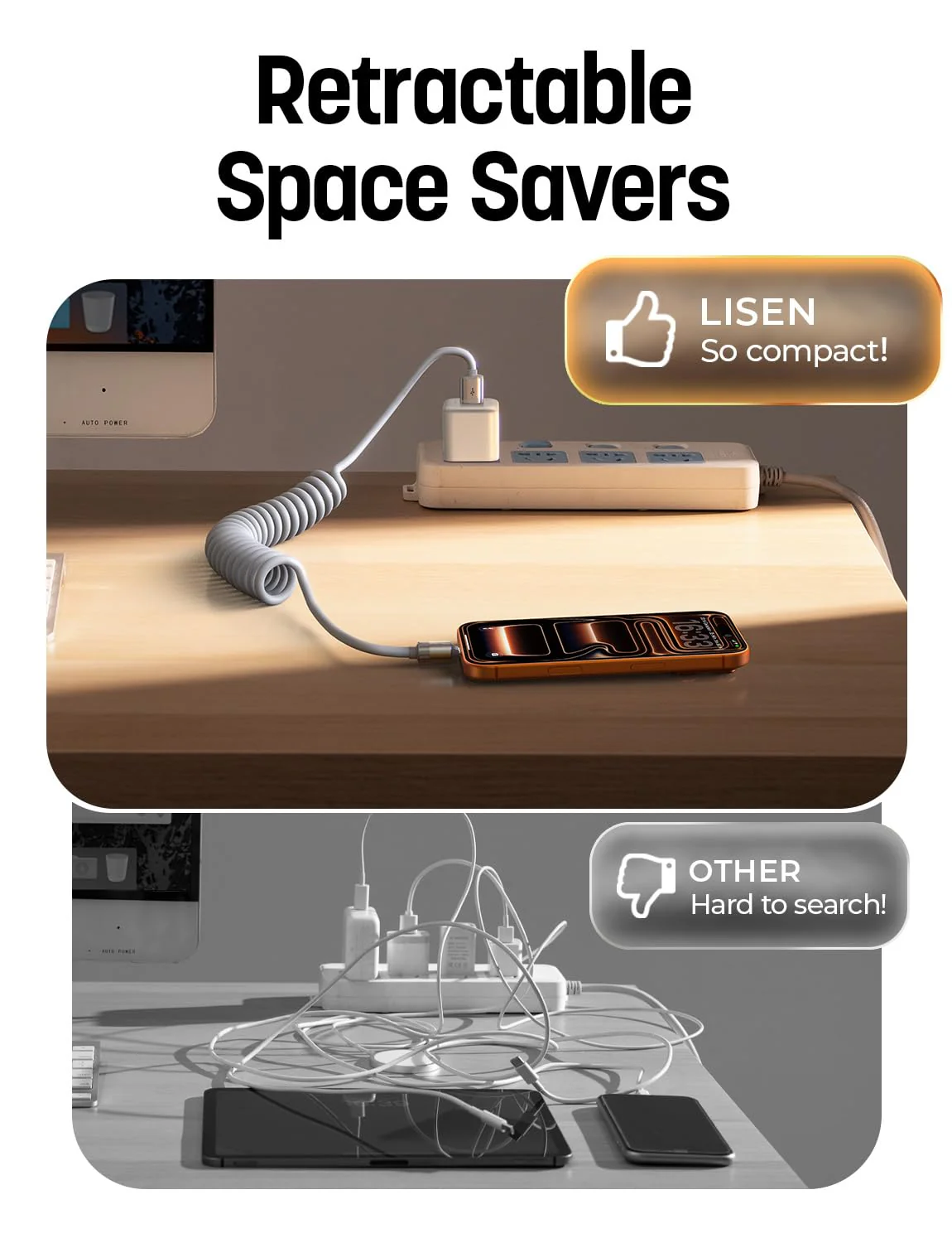 LISEN Coiled USB A to C Cable (2 Pack) - Image 5