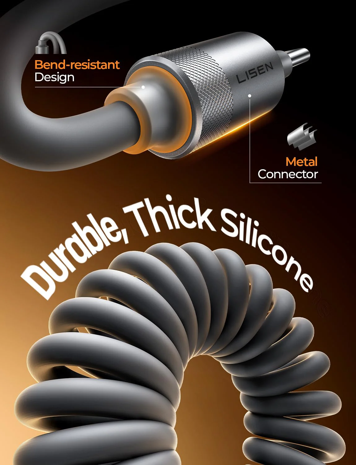 LISEN Coiled USB A to C Cable (2 Pack) - Image 6