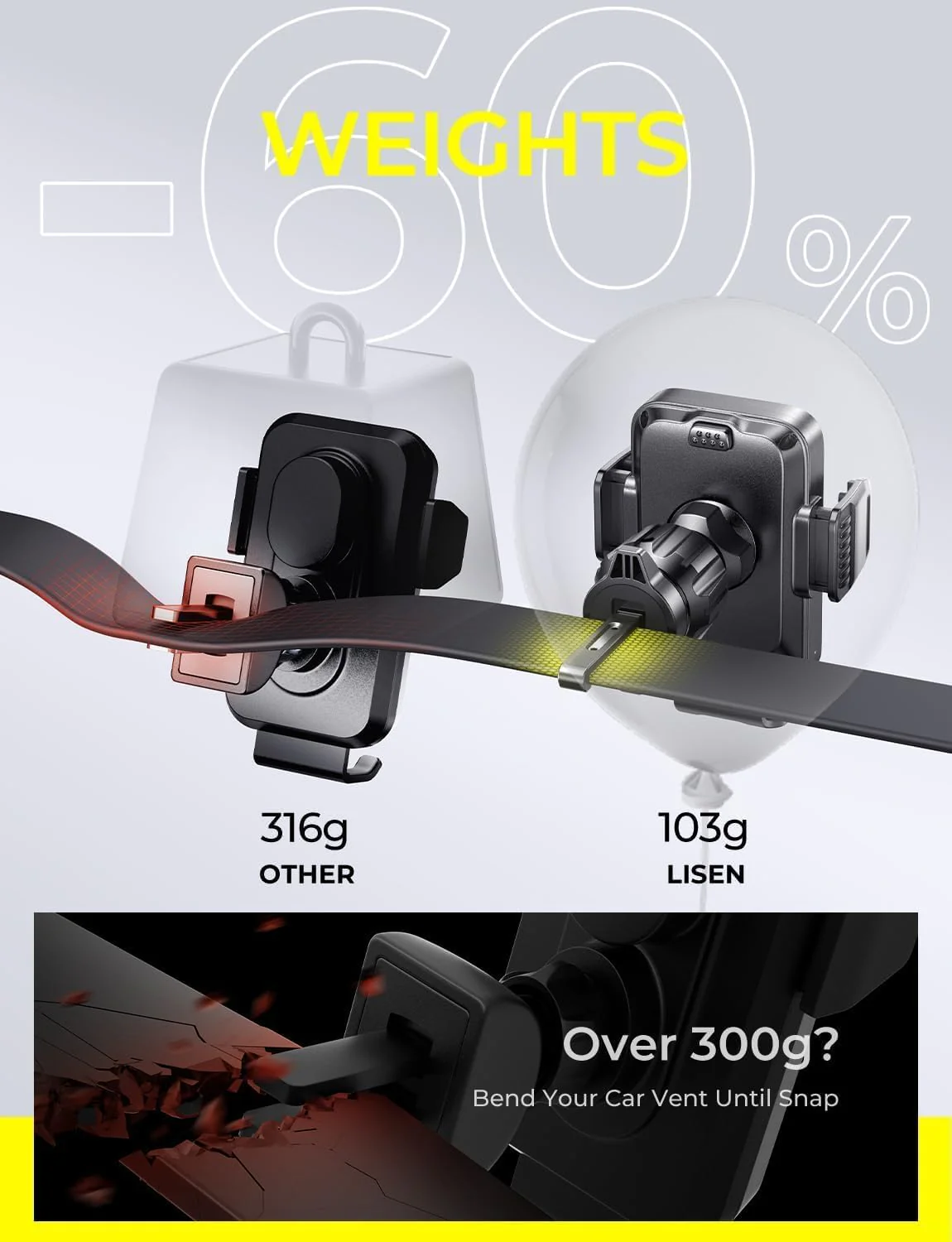LISEN For Android [15W Pro] Mobile Phone Holder Car with Charging Function - Image 5