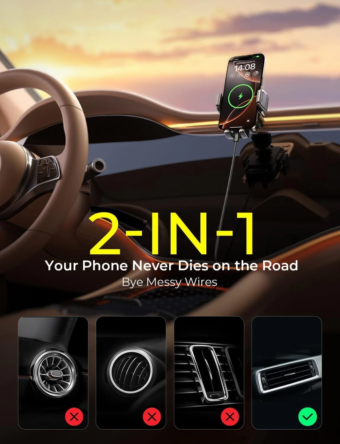 LISEN For Android [15W Pro] Mobile Phone Holder Car with Charging Function - Image 6