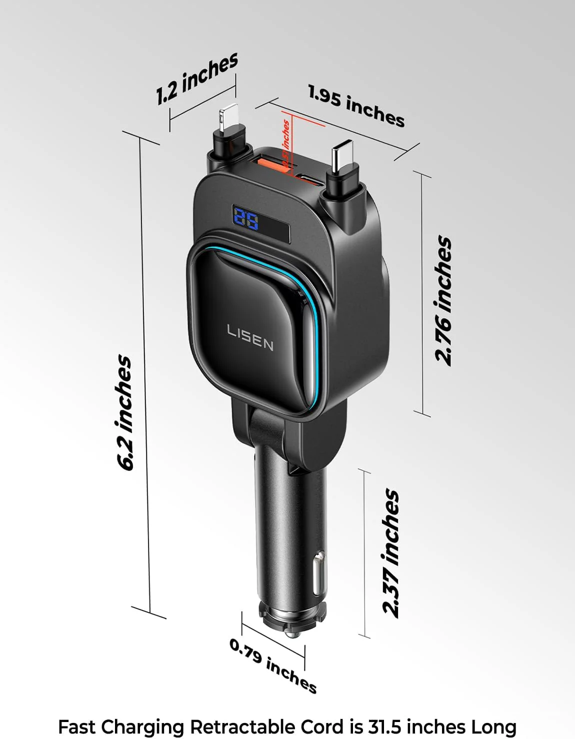 LISEN for iPhone 17 Pro Max Retractable Car Charger - Image 2