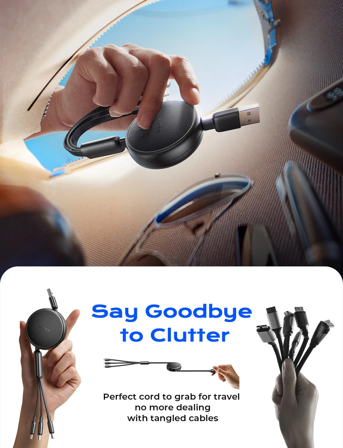 LISEN Multi Charger Cable, Retractable 3 in 1 Charger Lighting - Image 2