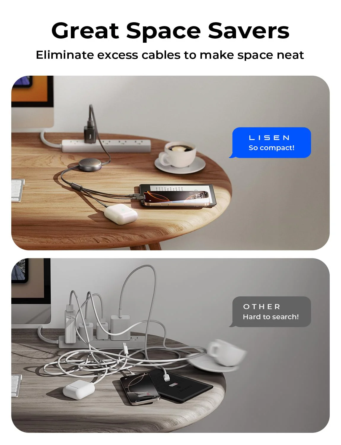LISEN Multi Charger Cable, Retractable 3 in 1 Charger Lighting - Image 5