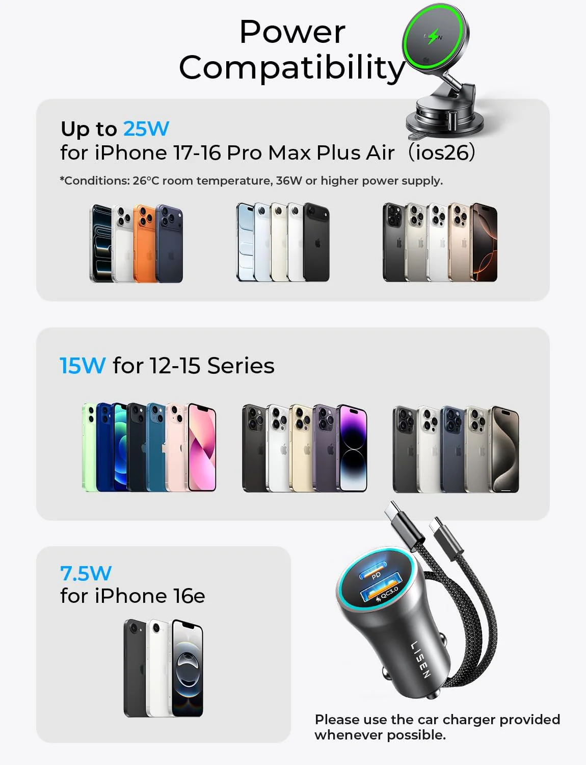 LISEN Qi2.2 25W Magsafe Car Mount Charger - Image 9