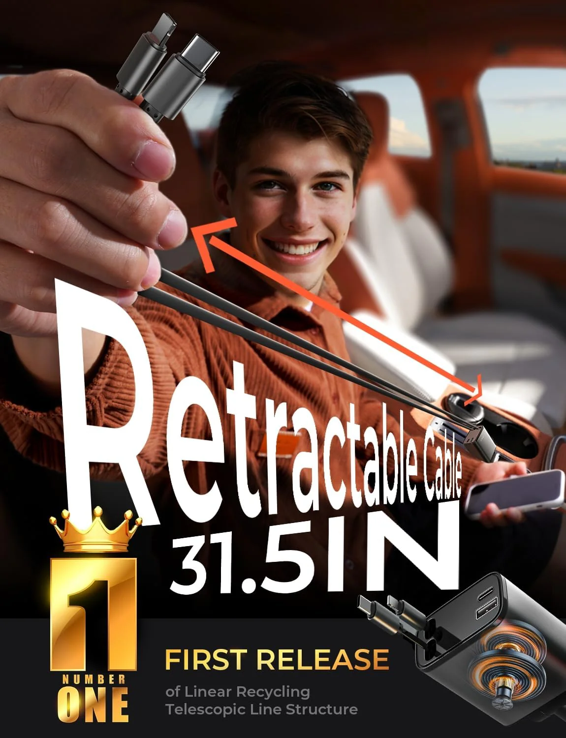 LISEN Retractable Car Charger 69W USB C - Image 2