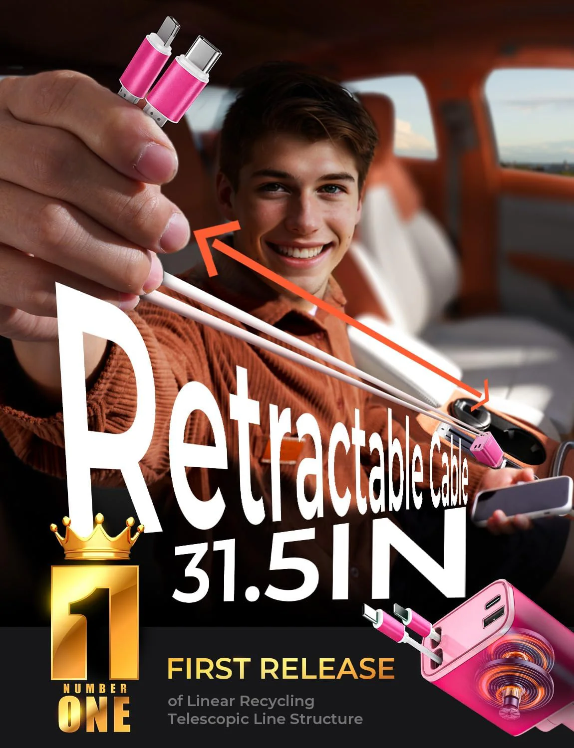 LISEN Retractable Car Charger Adapter for iPhone 17 - Image 3