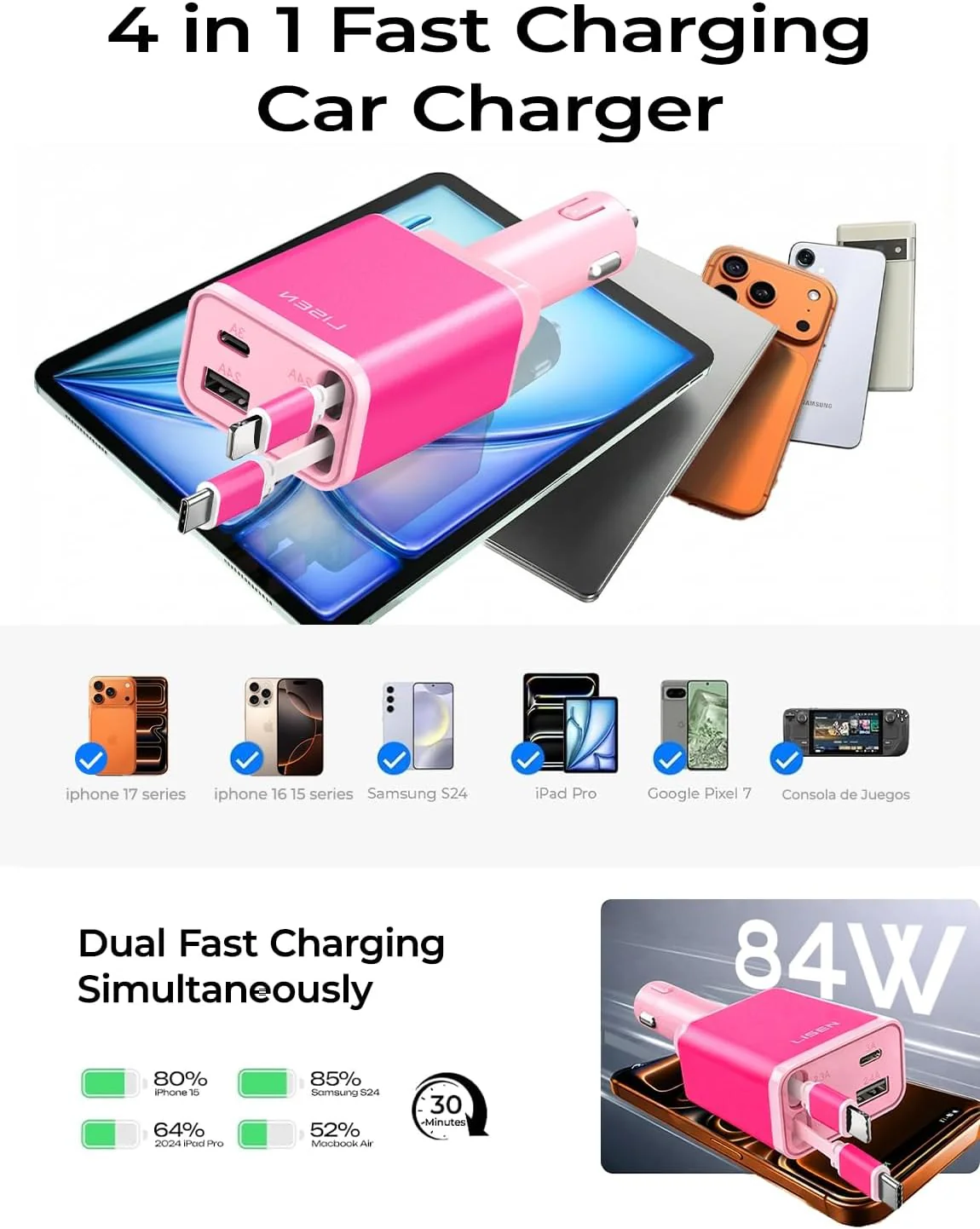 LISEN Retractable Car Charger Adapter for iPhone 17 - Image 6