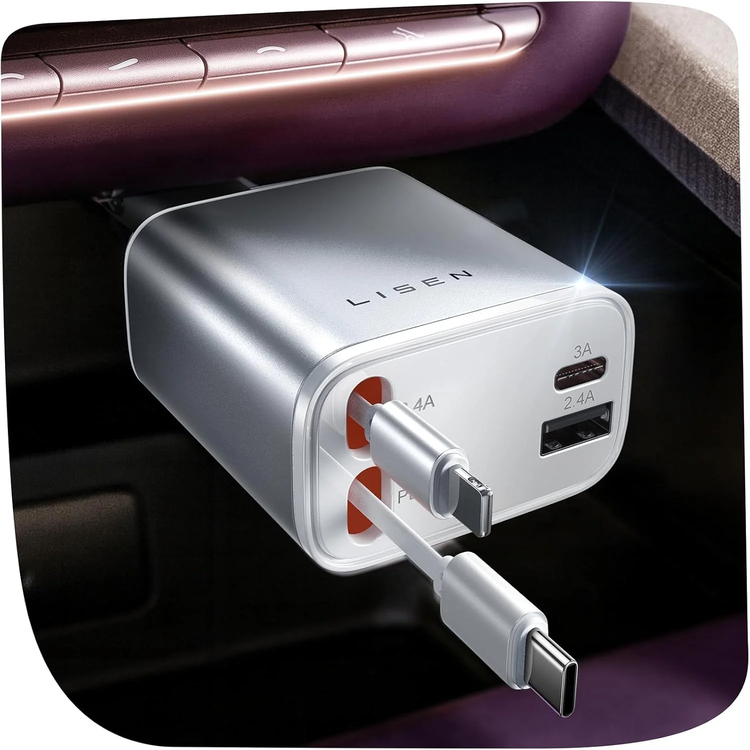 LISEN Retractable Car Charger for iPhone