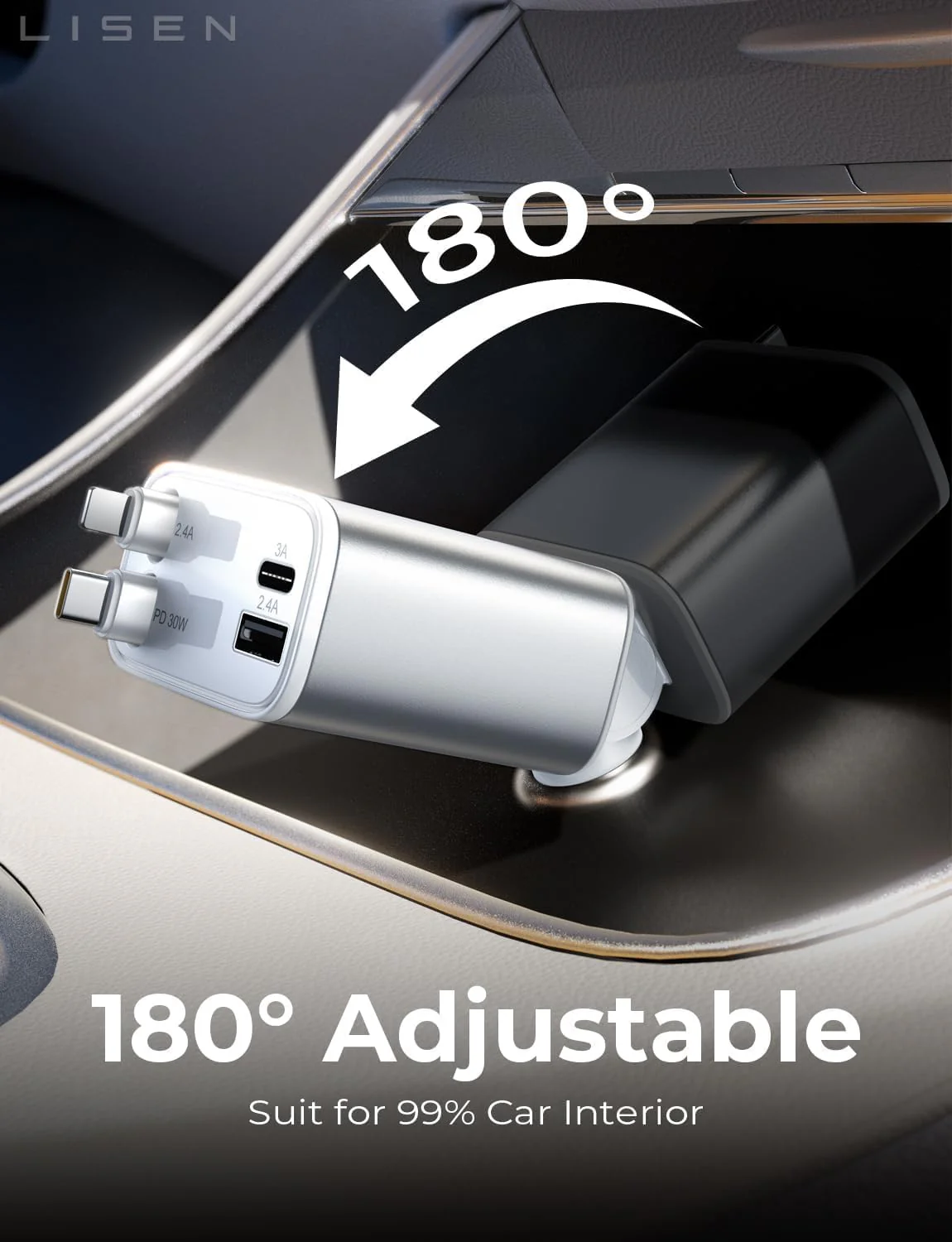 LISEN Retractable Car Charger for iPhone - Image 8