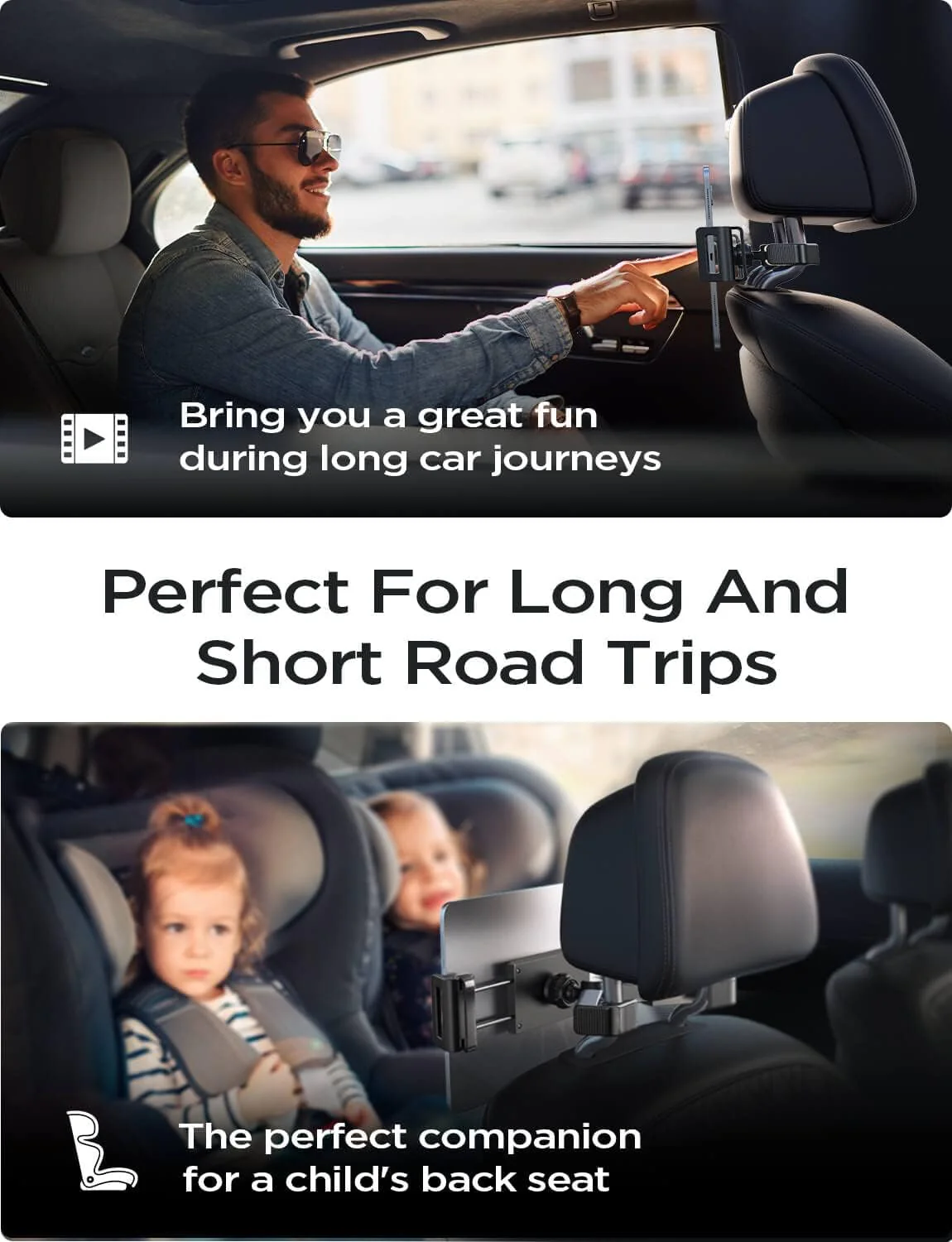 LISEN iPad Car Holder Back Seat Headrest Tablet Holder, Road Trip Essentials Accessories for Women Men Kids Gifts, for Fire HD 2026 iPad Pro 11/13" Air Mini, iPhone, Galaxy Tab, 4.7-12.9" Devices - Image 2