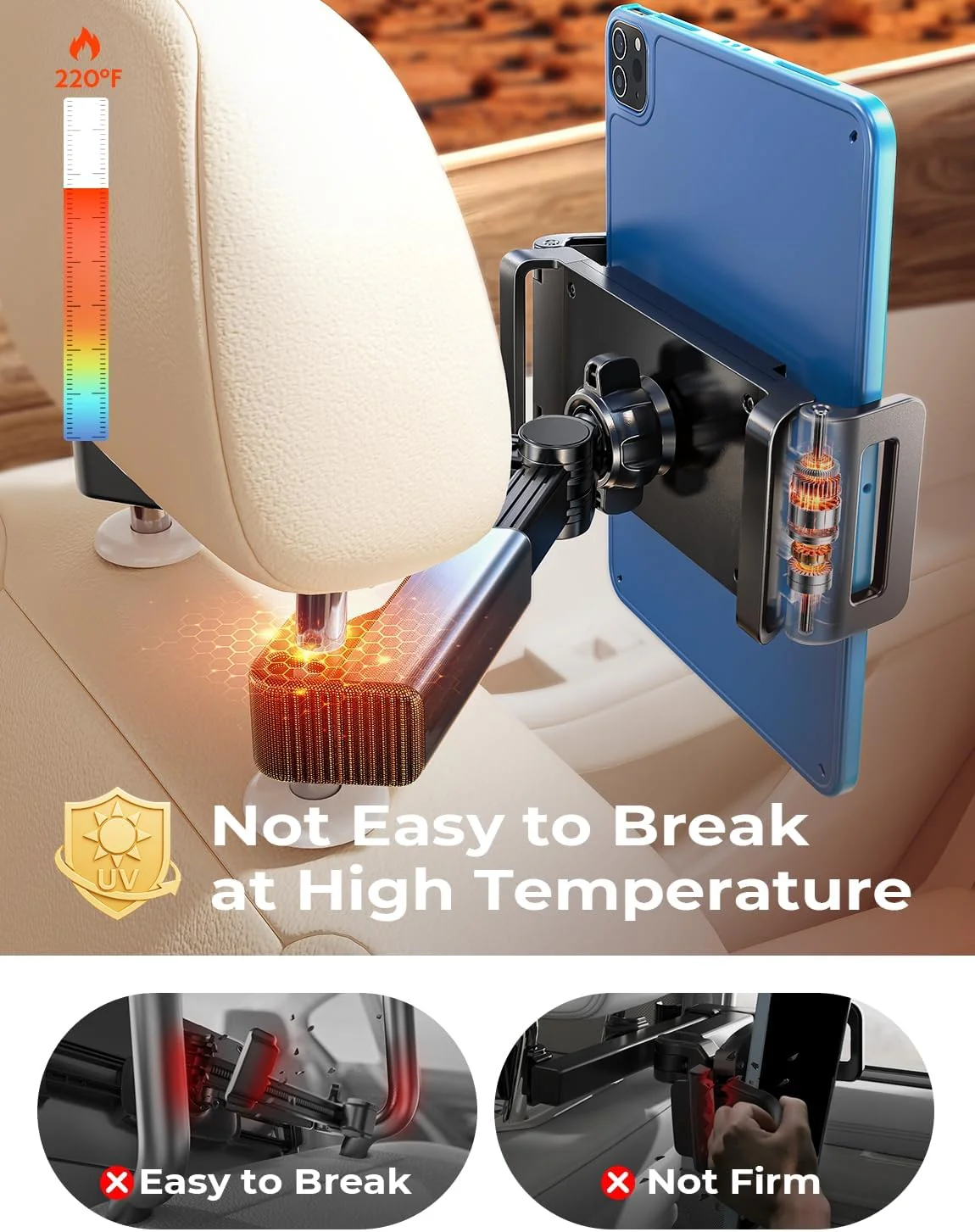 LISEN iPad Car Holder Back Seat Headrest Tablet Holder, Road Trip Essentials Accessories for Women Men Kids Gifts, for Fire HD 2026 iPad Pro 11/13" Air Mini, iPhone, Galaxy Tab, 4.7-12.9" Devices - Image 3