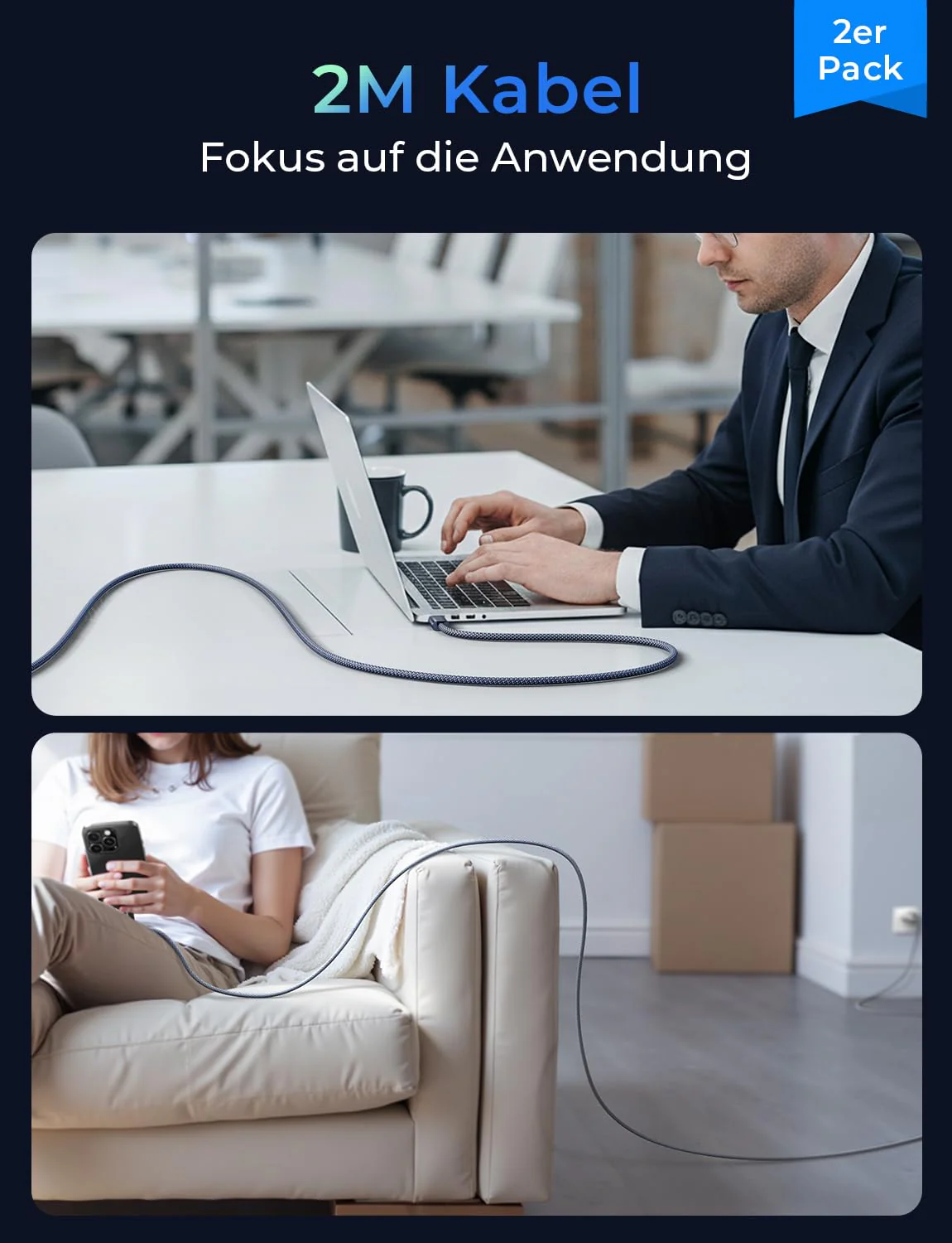 LISEN USB C Kabel 2M 240W Ladekabel USB C 2 Stück - Image 8