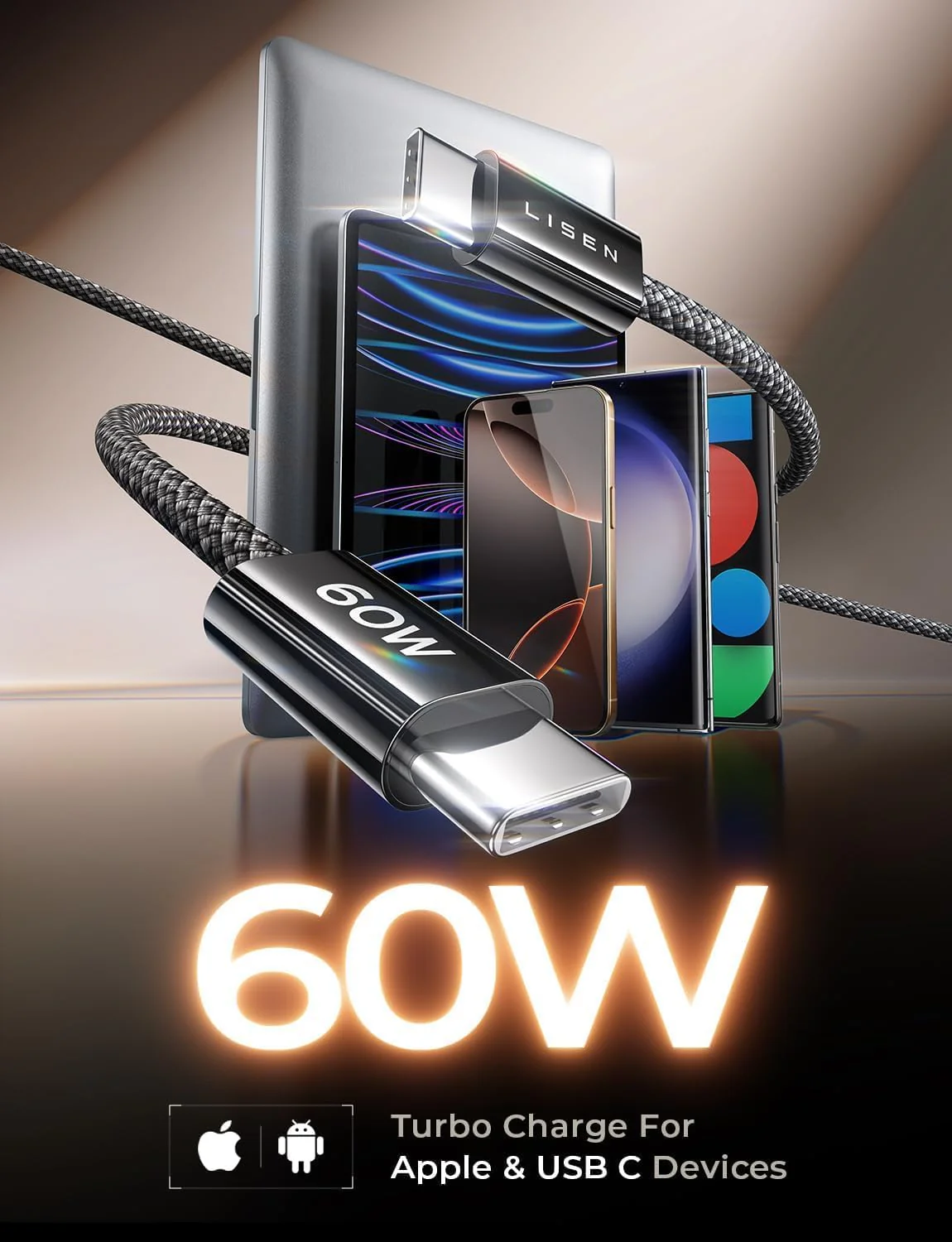 LISEN USB C to USB C Cable 60W - Image 2