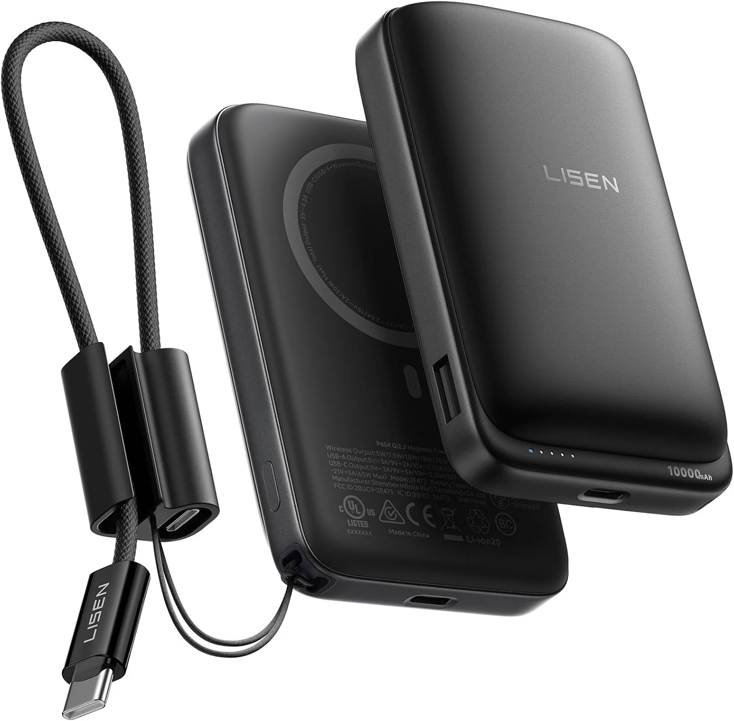 LISEN Qi2.2 25W for Magsafe Power Bank, 65W USB C Fast Charging (Black)