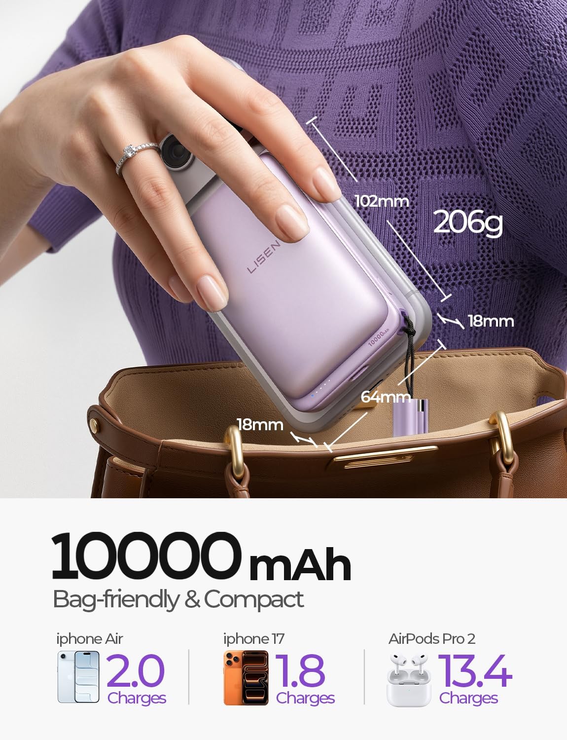 LISEN Qi2.2 25W for Magsafe Power Bank (Purple) - Image 4